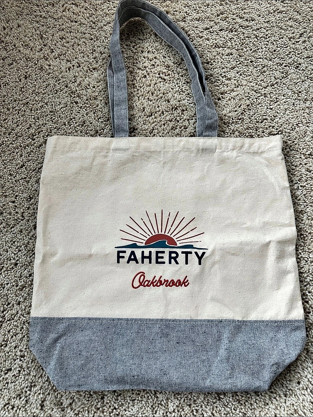 Faherty Canvas Tote Bag Cream & Blue